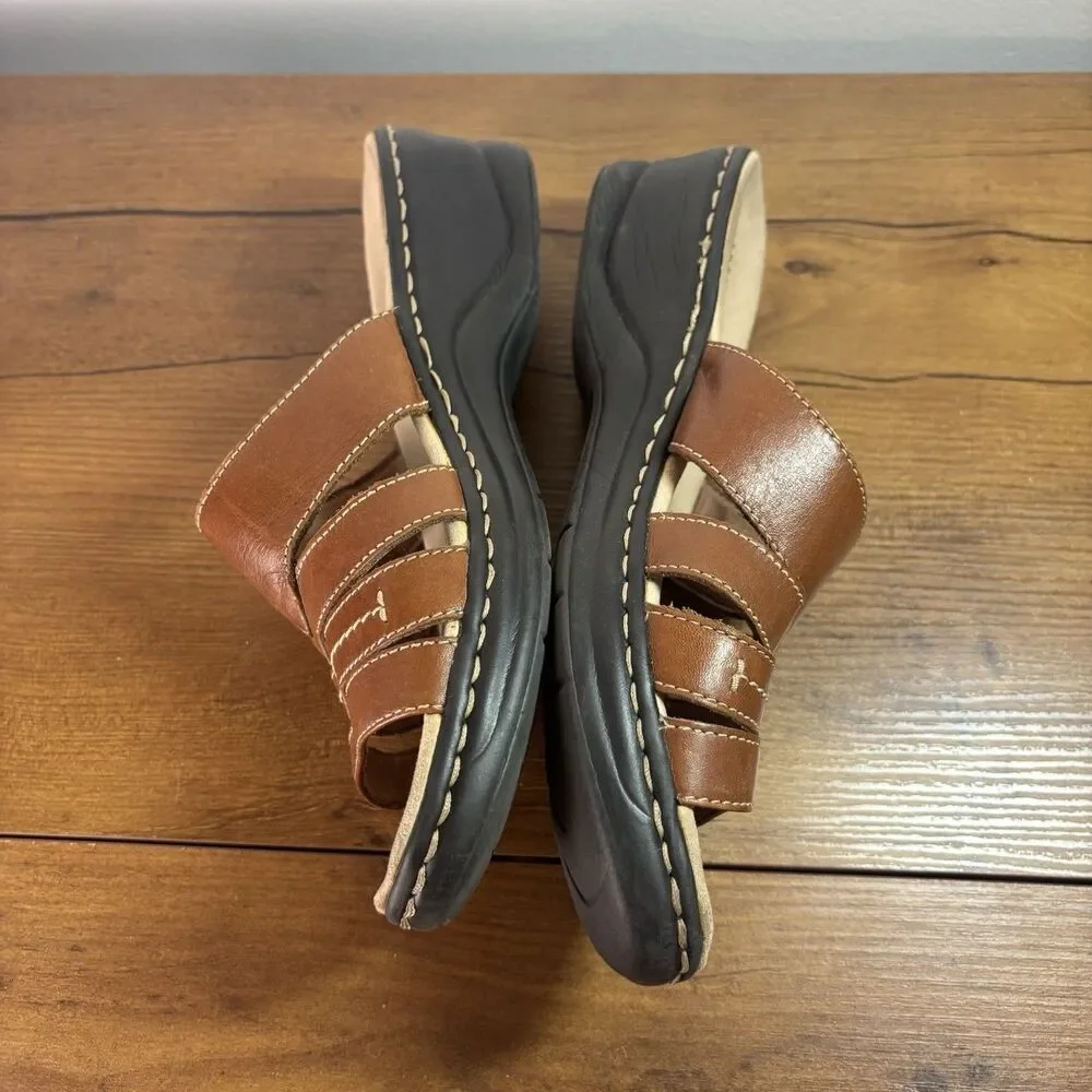 Clarks Women's Lexi Sabrina Sandals Brown Tan Leather Slip On Wedge US 8.5